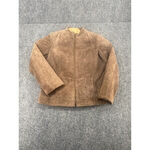 RuffHewn Suede Leather Jacket Womens Large Brown Quilted Full Zip Moto Casual L